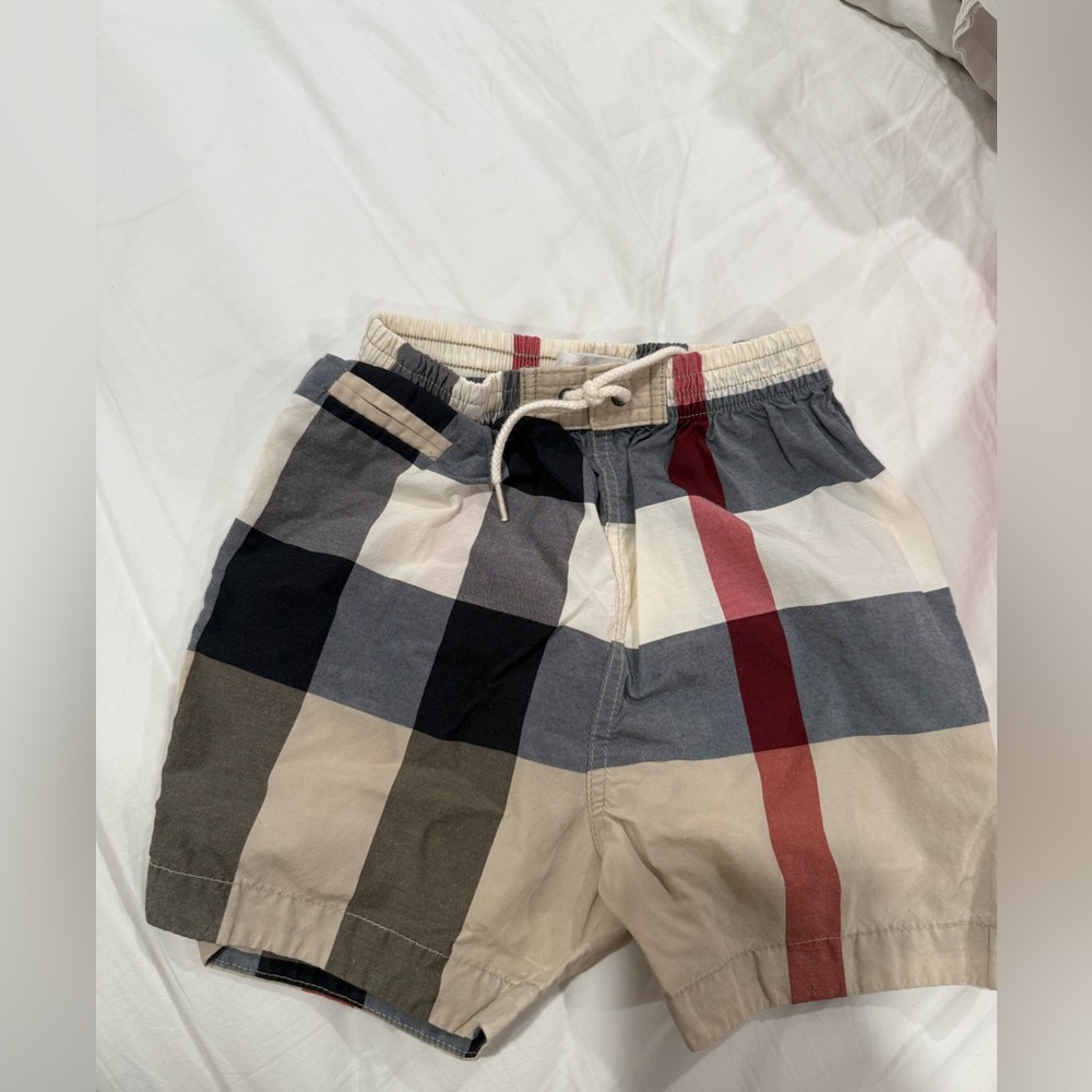 Burberry Baby Multicolor Check Swim Trunks with Red Stripe Size 12 months